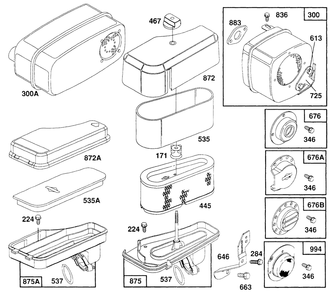 Air Cleaner Grp, Muffer Grp Diagram and Parts List for 257702-4005-XX  Briggs and Stratton Engine